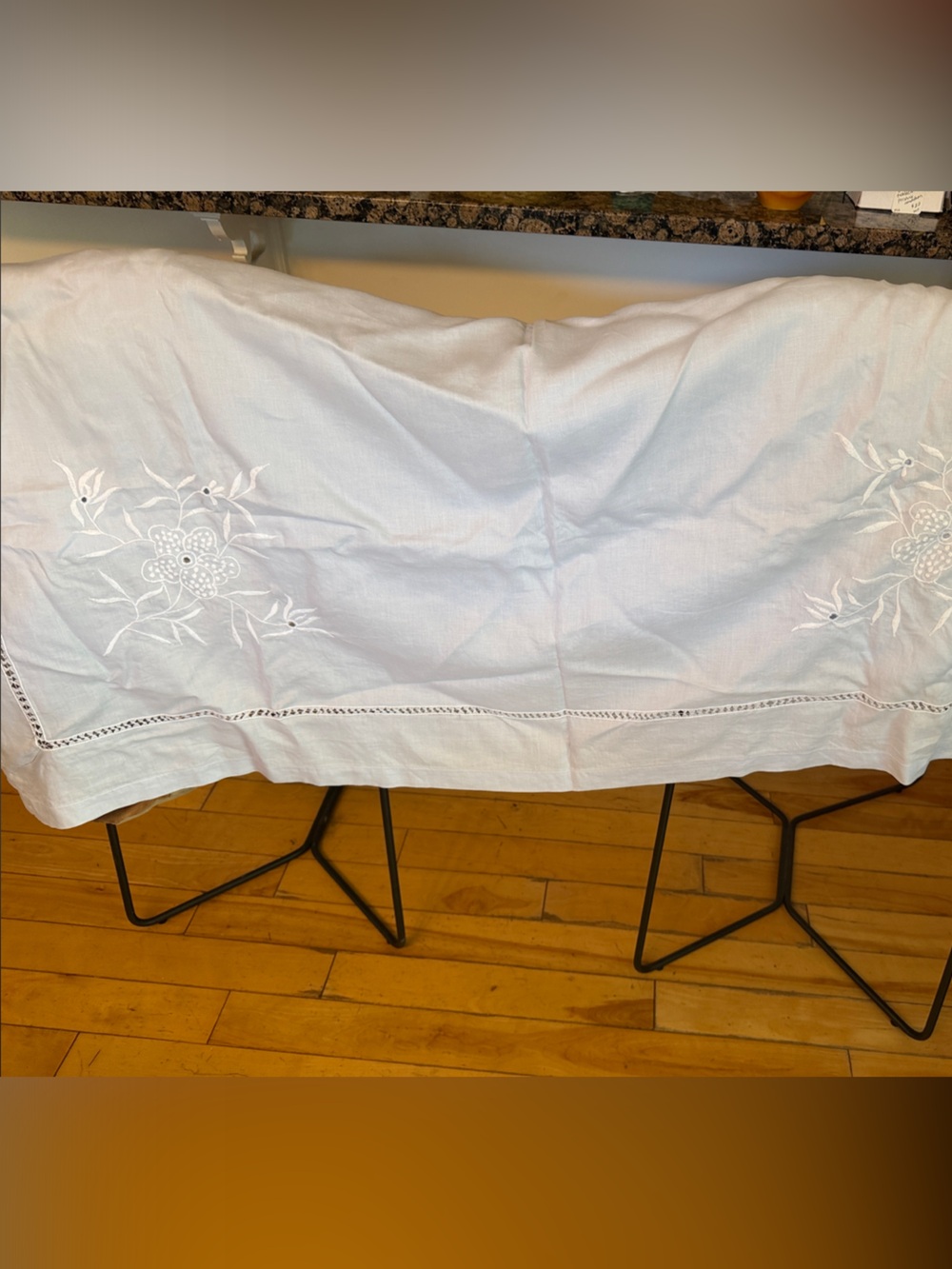 April Cornell very light blue an white  Embroidered Cotton table cloth